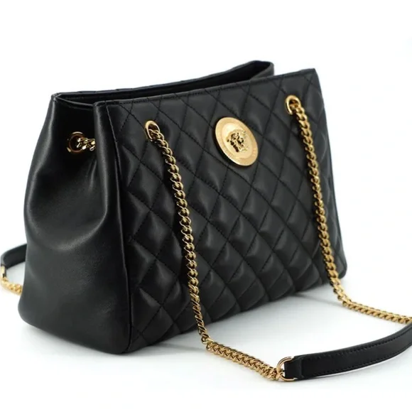 Authentic VERSACE BLACK QUILTED NAPPA LEATHER MEDUSA WOMEN'S HANDBAG - Picture 4 of 10